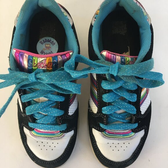Skechers Running Shoes Sneakers Size 2 Girls Leather Rainbow Black Metallic - Picture 3 of 15